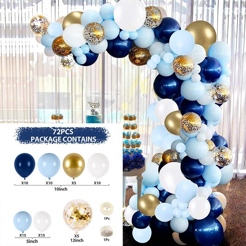 Mėlynų, melsvų ir baltų balionų rinkinys (70 vnt)