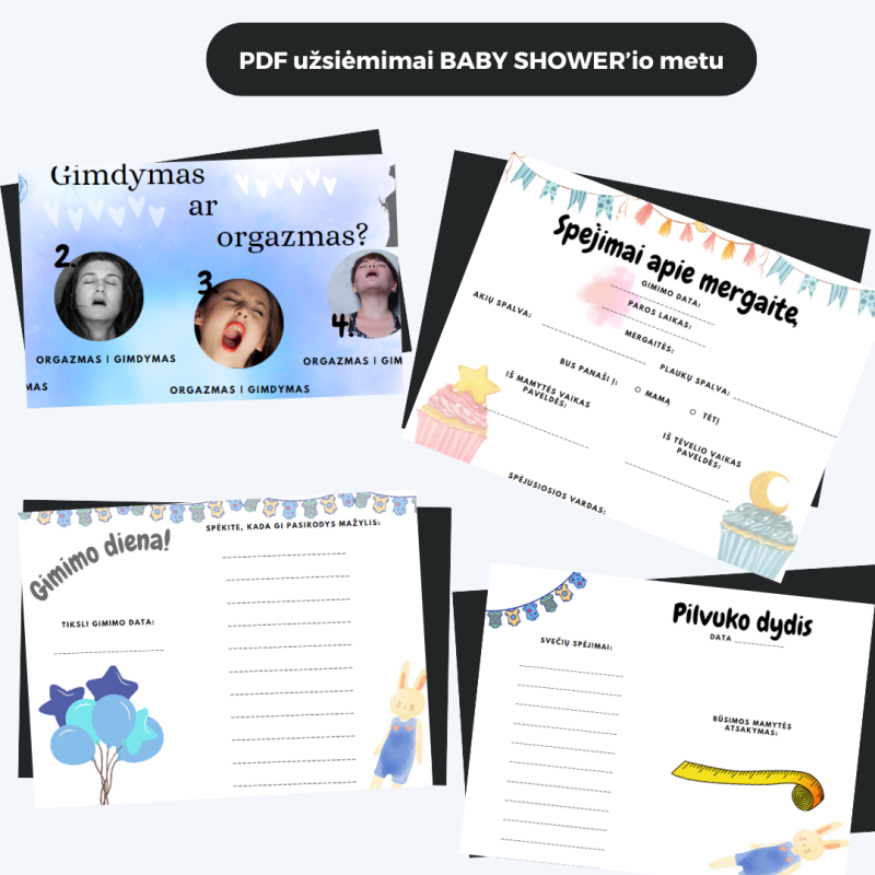 PDF failai ir žaidimai baby shower