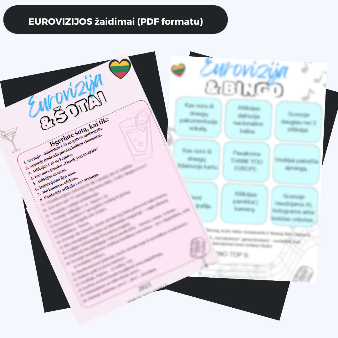 Eurovizijos žaidimų rinkinys 2025 (Šotai + BINGO), PDF
